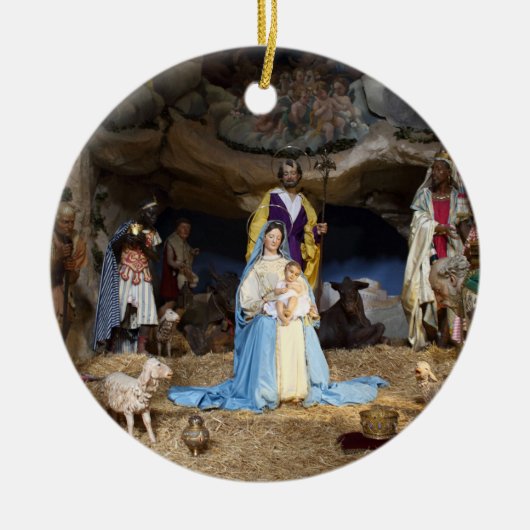 アンティーククリスマス出生シーン セラミックオーナメント (正面)