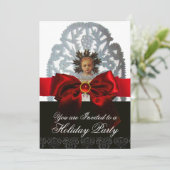 アンティーククリスマス紙カービングとレッドボウ 招待状 (スタンド正面)