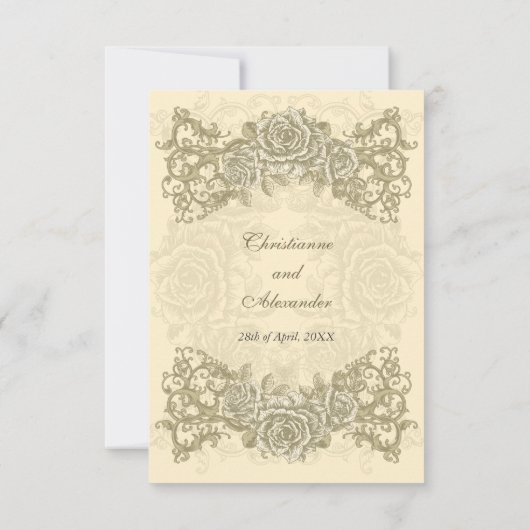 アンティーククリームローズの結婚式返信招待状 出欠カード (裏面)