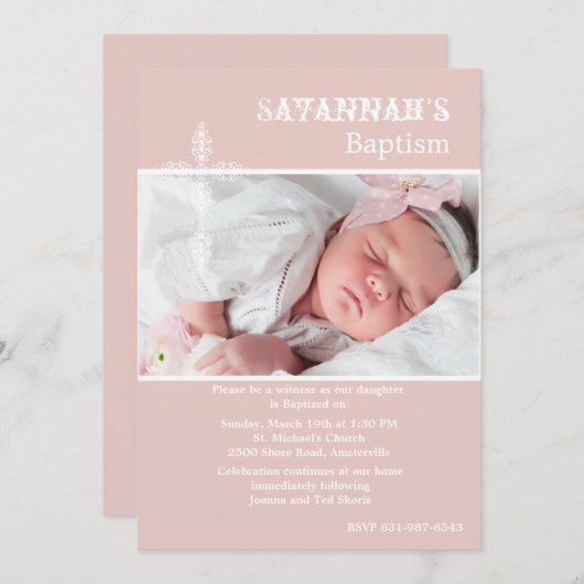 アンティーククロス赤面フォト宗教招待状 招待状 (正面/裏面)