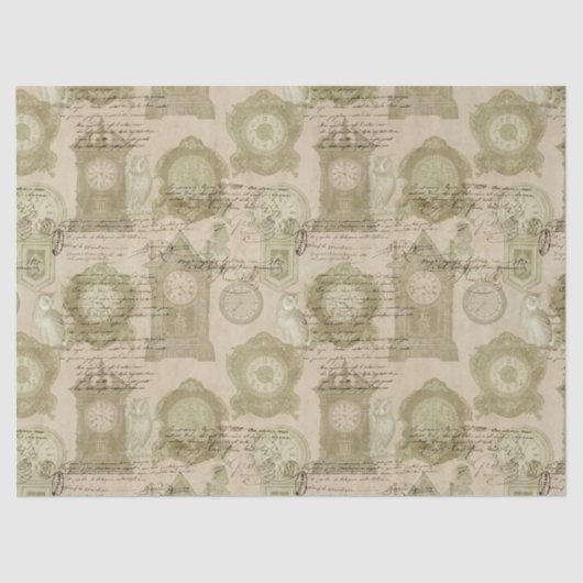 アンティーククロックズアンドオウルズデコパージュ 薄葉紙 (正面)