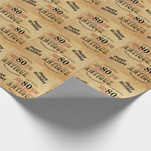 アンティークグランジ誕生日 | 80番目の誕生日 ラッピングペーパー (角)