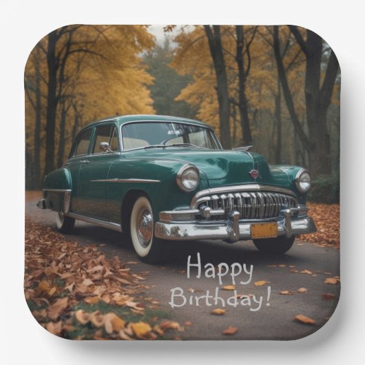 アンティークグリーンの自動車 ペーパープレート (正面)