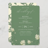 アンティークグリーンイングリッシュアイ結婚ビーズ 招待状 (正面/裏面)