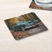 アンティークグリーンカー スクエアペーパーコースター (アングル)