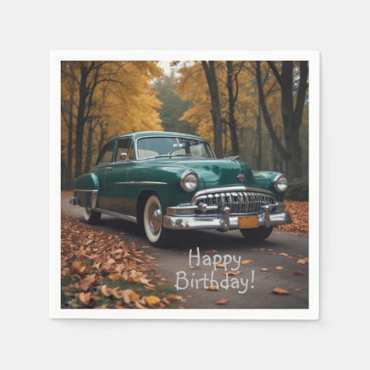 アンティークグリーンカー スタンダードカクテルナプキン (正面)