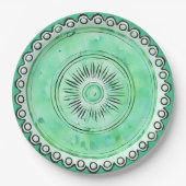 アンティークグリーンガラス サンバースト フェイクチャイナ ペーパープレート (正面)