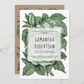 アンティークグリーンバラビンテージ結婚式ブライダルシャワー 招待状 (正面/裏面)