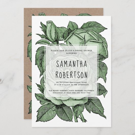 アンティークグリーンバラビンテージ結婚式ブライダルシャワー 招待状 (正面/裏面)