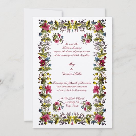 アンティークグルジア時代縁どフローラ結婚ズ 招待状 (正面)