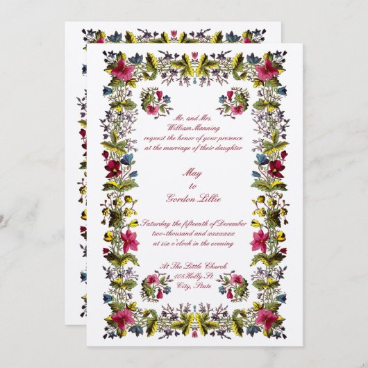 アンティークグルジア時代縁どフローラ結婚ズ 招待状 (正面/裏面)