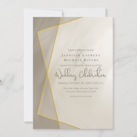 アンティークグレー金ゴールドフレ結婚ーム 招待状 (正面)