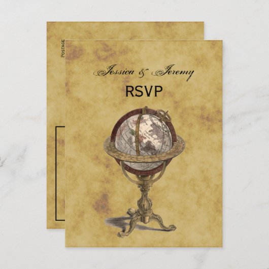 アンティークグローブ動揺して、BG RSVP インビテーションポストカード (正面/裏面)