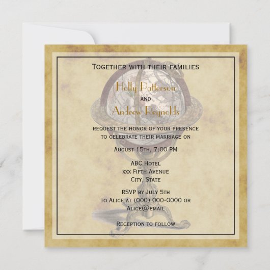 アンティークグローブ動揺して、BG SQ結婚's 招待状 (裏面)