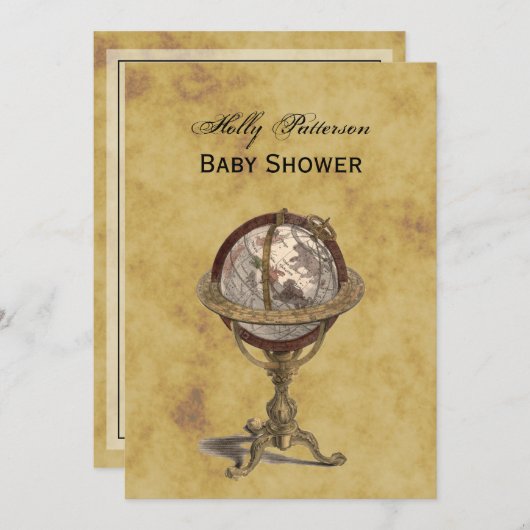 アンティークグローブ動揺して、BG Vベビーシャワー 招待状 (正面/裏面)