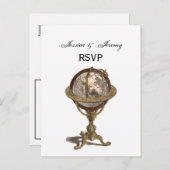 アンティークグローブ、ホワイトBG RSVP インビテーションポストカード (正面/裏面)