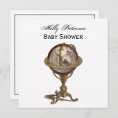 アンティークグローブ、ホワイトBG SQベビーシャワー 招待状 (正面/裏面)