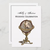 アンティークグローブ、ホワイトBG V 結婚's 招待状 (正面/裏面)