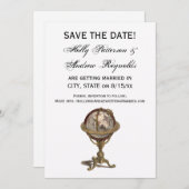 アンティークグローブ、白BG V日付の保存 招待状 (正面/裏面)