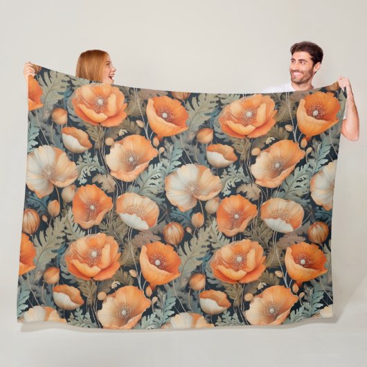 アンティークケシ模様 フリースブランケット (インサイチュ)