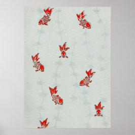 アンティークコイゴールドフィッシュ日本のウッドブロックプリント ポスター