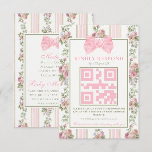 アンティークコケビクトリアンットボウフローラベビーシャワー 出欠カード (正面/裏面)