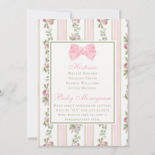 アンティークコケビクトリアンットボウフローラベビーシャワー 招待状 (裏面)