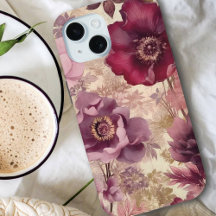 アンティークコテージコア花模様インパープルアンドクリーム