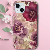 アンティークコテージコア花模様インパープルアンドクリーム Case-Mate iPhoneケース