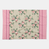 アンティークコテージバラとピンク水玉模様 キッチンタオル (横)