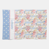 アンティークコテージバラと青と白のハート キッチンタオル (横)