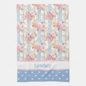 アンティークコテージバラと青と白のハート キッチンタオル (縦)