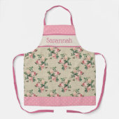 アンティークコテージバラ |ピンクと白の水玉模様 エプロン (正面)