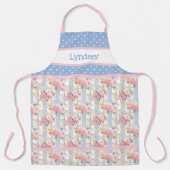 アンティークコテージバラ |青と白のハート エプロン (正面)