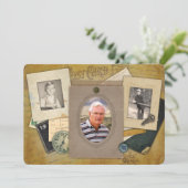 アンティークコラージュ |男らし3枚の写カスタム真の年 招待状 (スタンド正面)