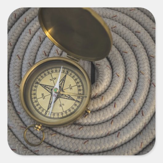 アンティークコンパスオンサイロボートデッキ スクエアシール (正面)