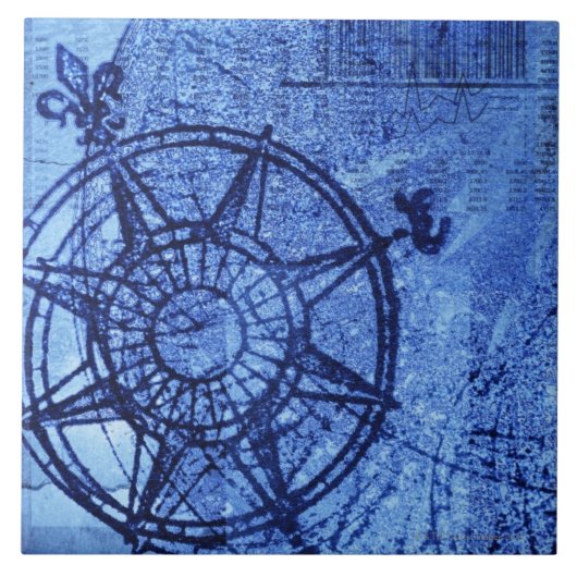 アンティークコンパスバラ タイル (正面)