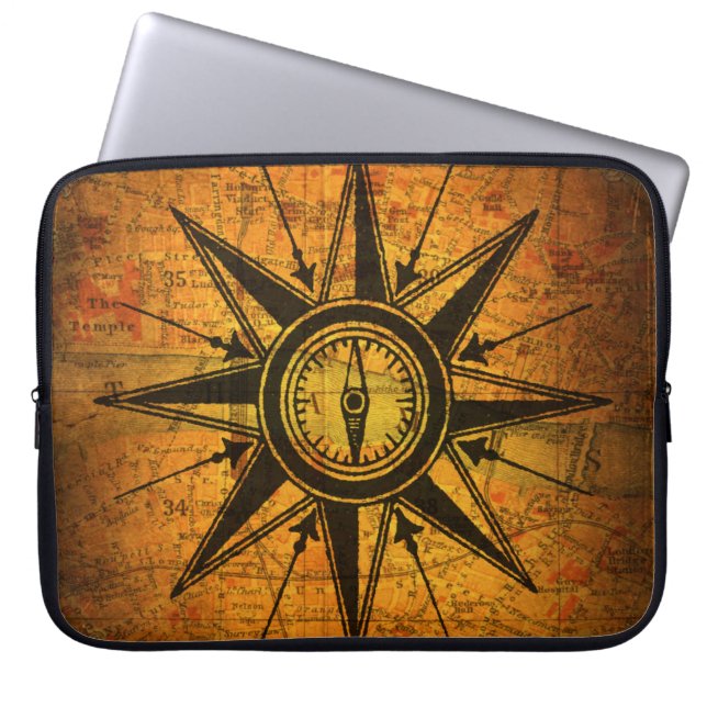 アンティークコンパスバラ ラップトップスリーブ (正面)