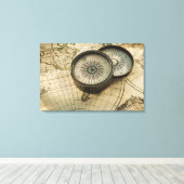 アンティークコンパス地図 キャンバスプリント (インサイチュ (ウッドフロア))