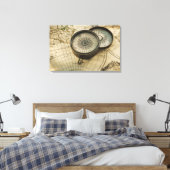 アンティークコンパス地図 キャンバスプリント (インサイチュ (寝室))