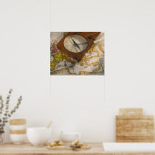 アンティークコンパス地図 ポスター (キッチン)