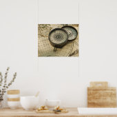 アンティークコンパス地図 ポスター (キッチン)