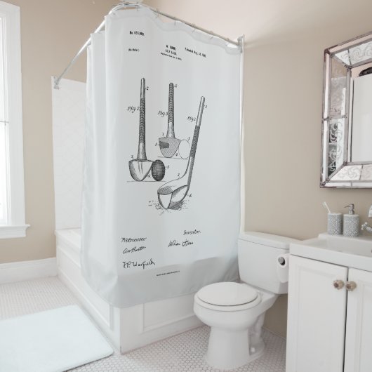アンティークゴルフクラブ1900、特許スケッチ シャワーカーテン (インサイチュ)