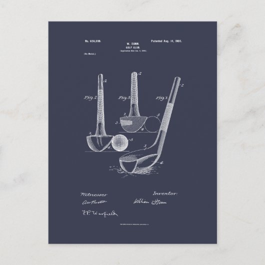 アンティークゴルフクラブ1900、特許スケッチ ポストカード (正面)