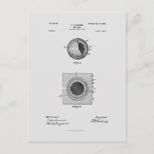 アンティークゴルフボール1902、特許スケッチ ポストカード (正面)