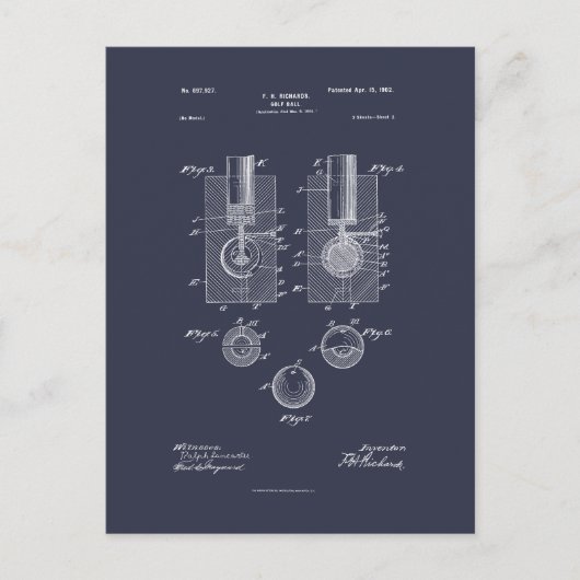 アンティークゴルフボール1902、特許スケッチ ポストカード (正面)