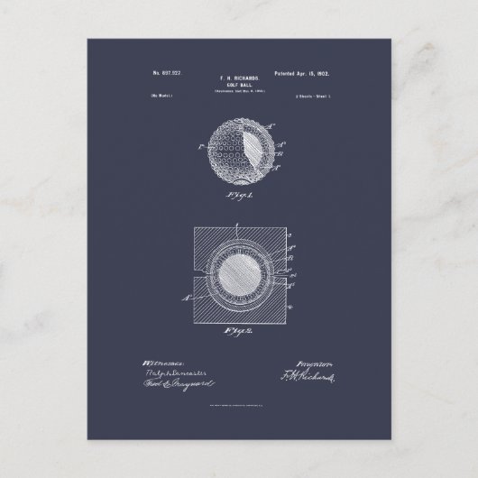 アンティークゴルフボール1902、特許スケッチ ポストカード (正面)