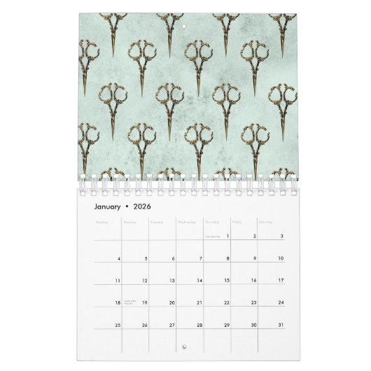 アンティークゴールデンシザーヴィンテージ美容院 カレンダー (1月 2026)