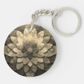 アンティークゴールデンマンダラアートテクスチャード花 キーホルダー (裏面)