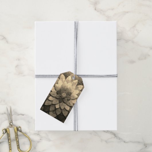 アンティークゴールデンマンダラアートテクスチャード花 ギフトタグ (より糸付き)